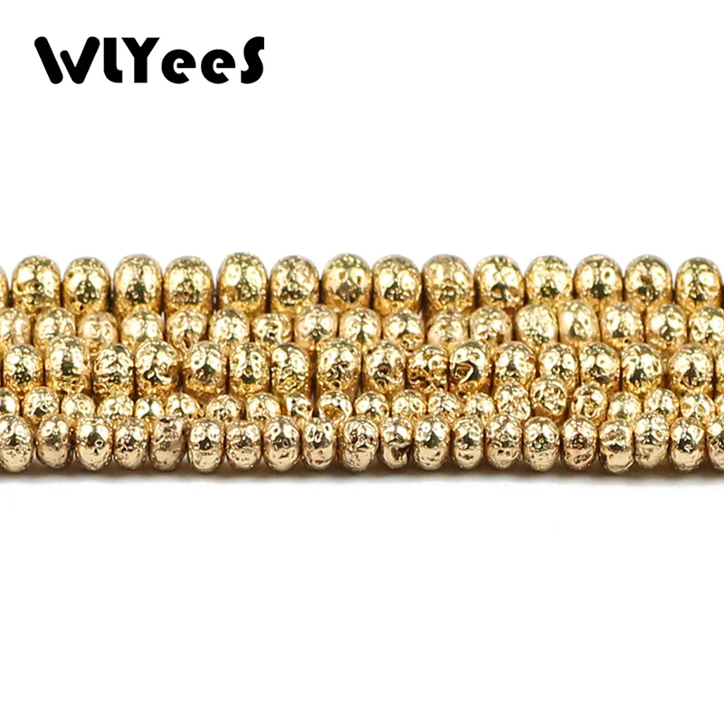 WLYeeS Natural Stone Beads DIY 14k Gold  Color Volcanic Lava Beads Lava Stone 6 8 10mm Flat Round Loose beads for Jewelry Making