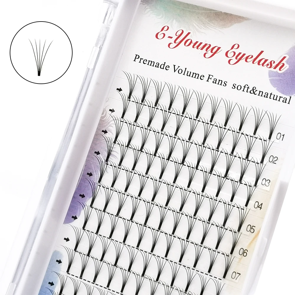 E-YOUNG Russian Premade Volume Fans 3d/4d/5d Natural lashes Short Stem Individual Eyelashes Extension Supplies Make Up Tool