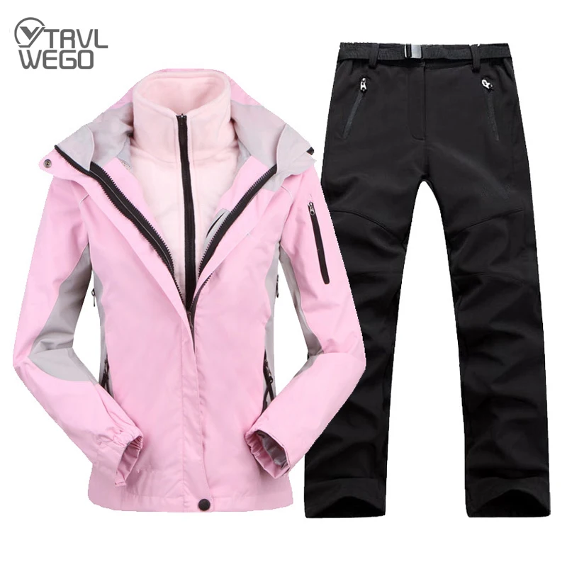 Outdoor Jacket&Pants Suit Hiking Camping Climbing Waterproof Windproof Thermal Thicken Coat And Trousers Winter Women Ski Set