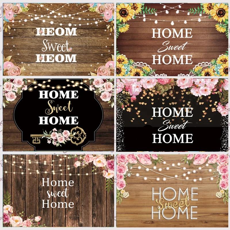 

Housewarming Backdrop Pink Floral Sweet Home Key Shining Lights Photo Background For New House Party Decoration Wedding Banner