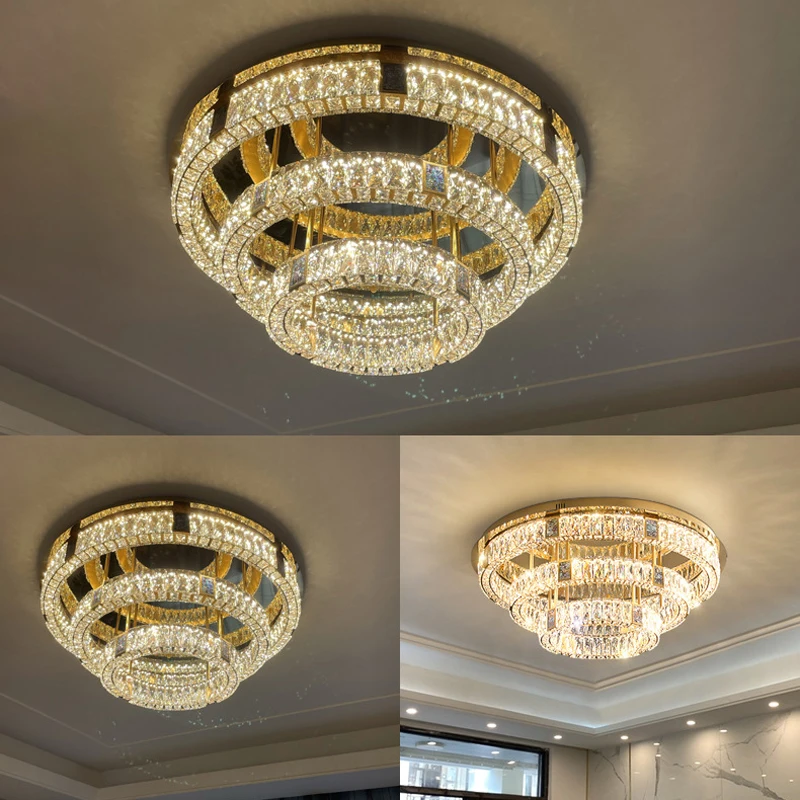 Imagem -05 - Led Regulável Pós Moderno Redondo Prata Ouro Cristal Designer Lamparas de Techo Luzes de Teto. Luz de Teto. Lâmpada de Teto para Foyer