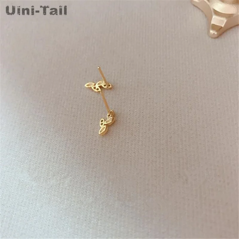 Uini-Tail hot new 925 Tibetan silver leaf earrings fashion simple compact dynamic personality wild leaf earrings JK123