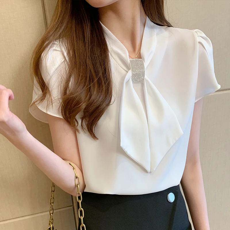 Blouses Femme Top Summer Short Sleeve V-Neck Chiffon Blouse Shirt Blouse Women Blusas Mujer De Moda 2024Verano Tops Women E844