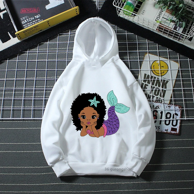 Kawaii Melanin Kids Clothes White Yellow Pink Cap Hoodies Black Girl Magic Sweatshirt Winter/Spring/Autumn Children'S Clothing