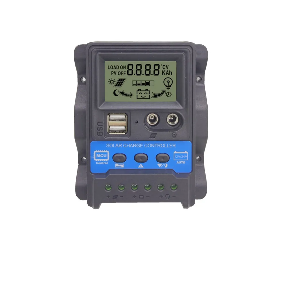 Blue+back DC +USB current display 12v2v solar charging controller LCD USB solar charging controller 10A20A30A