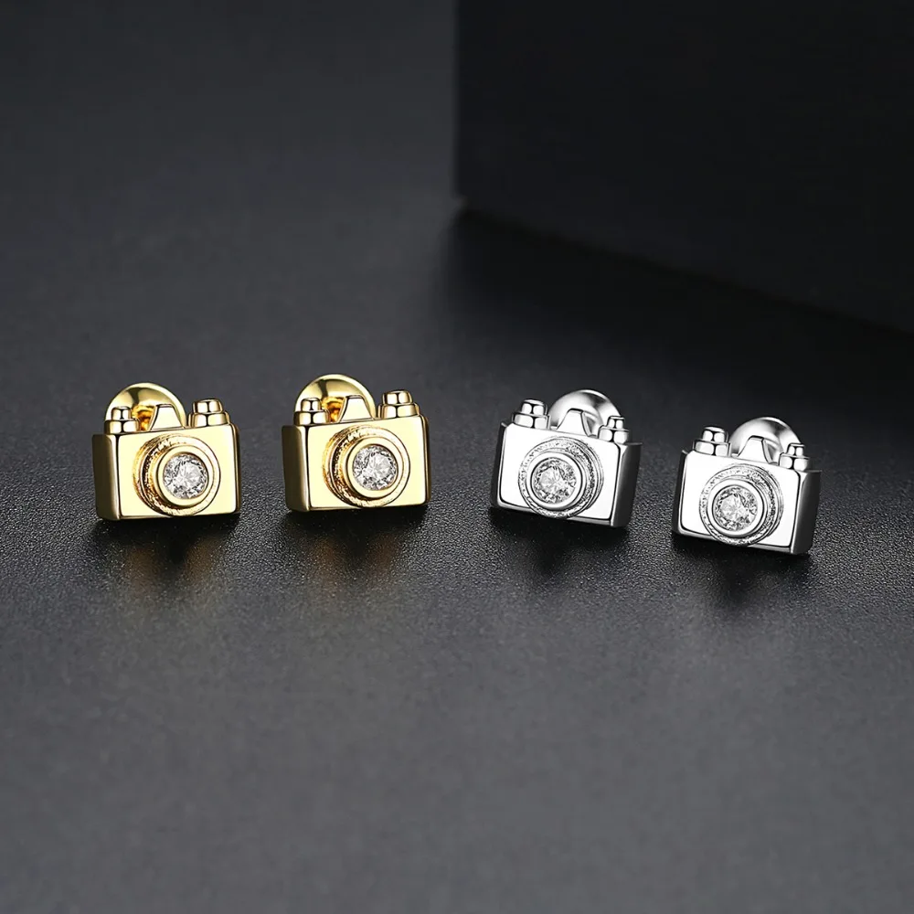 Korean Cute Small Camera Stud Earrings for Women Girls with AAA Zircon Simple Creative Fashion Jewelry Oorbellen Party Gift