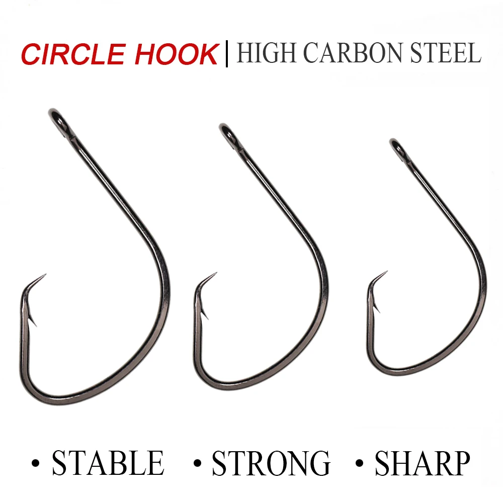 Bimoo 20pcs High Carbon Steel Circle Fishing Hook 7381 Black Nickel Sabiki Rig Fishhooks 1/0 2/0 3/0 4/0 5/0 6/0 7/0 8/0