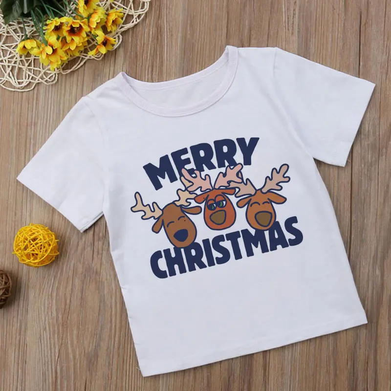 New Boys Christmas Shirt Spoof Snowman Santa Claus Funny Print Girls Top Pretty Short Sleeve T-shirt Kids Harajuku Cute Kawaii