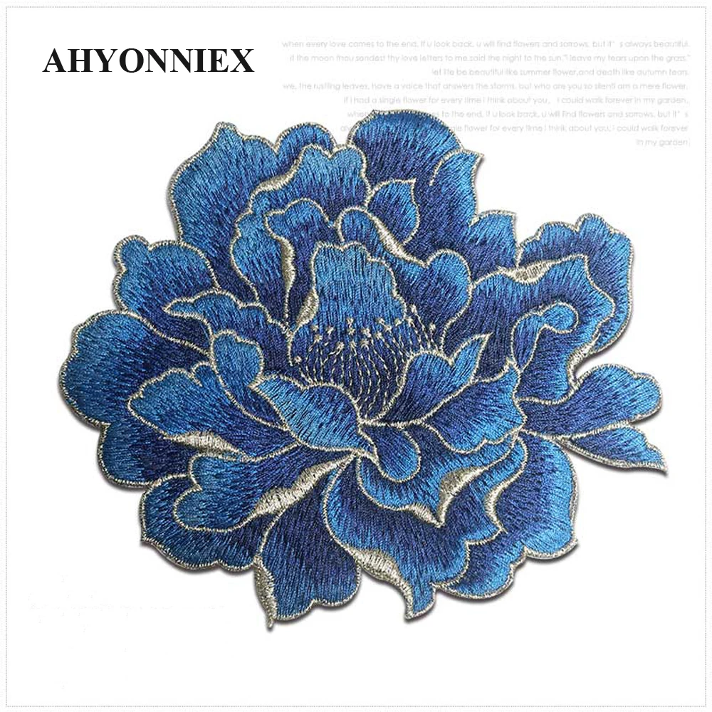 AHYONNIEX 9 Colors High Quality Clothing Garment Applique Embroidered Flower Patches Sew On Peony Patch Without Glue