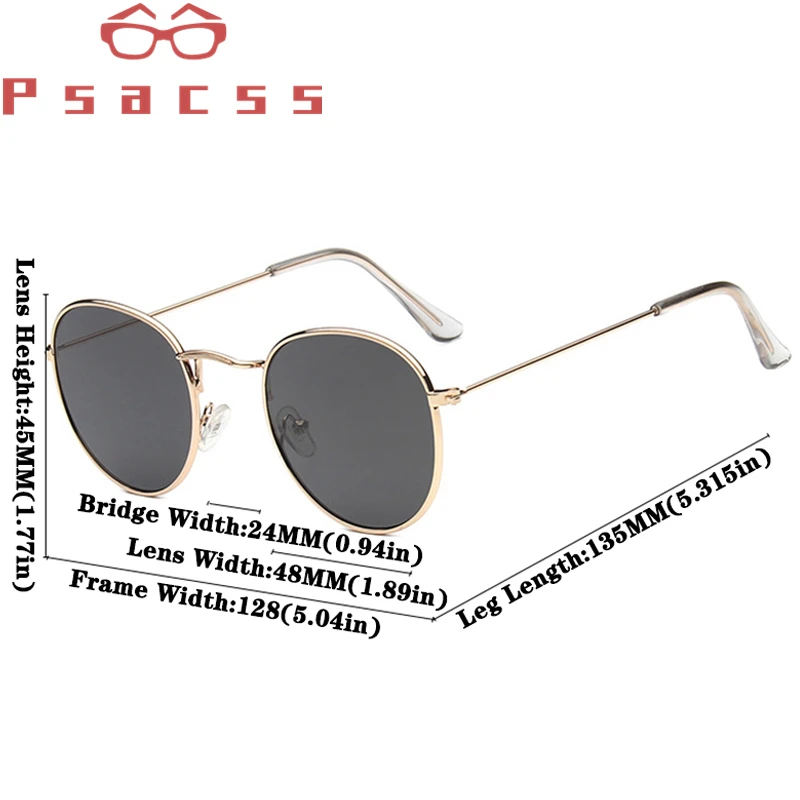 Psacss 2019 Sunglasses Women/Men Vintage Small Frame Round Brand Designer Metal Sun Glasses  lentes/gafas de sol hombre 3447