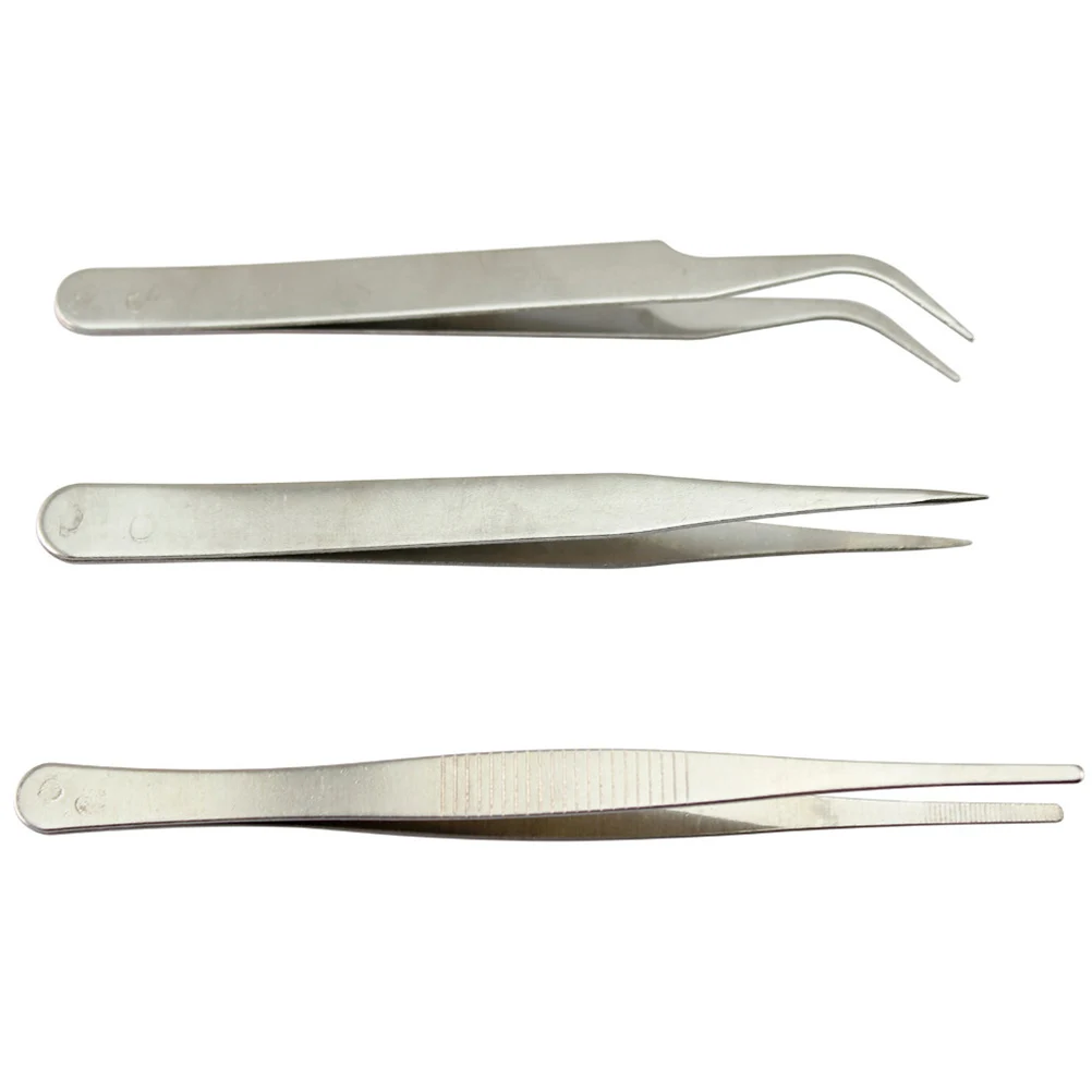 3pcs/set Kit 3 Professional Security Antistatic Tweezers High Quality Silver Anatomy