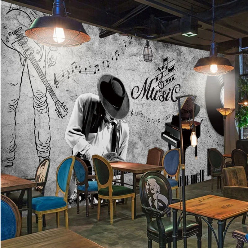 

beibehang Custom wallpaper 3d mural hand-painted retro music theme decorative painting living room bedroom murals 3d wallpaper