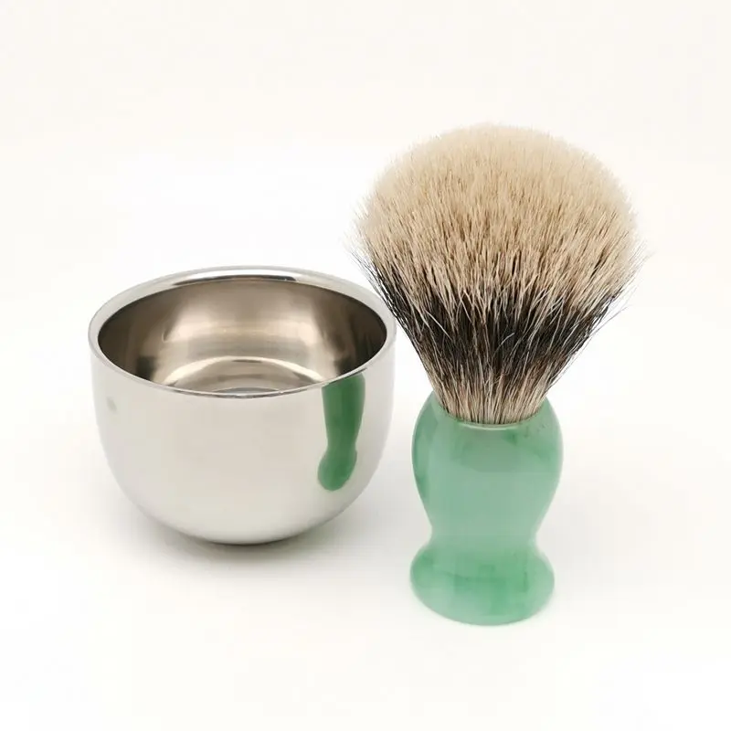 TEYO-Juego de brocha de afeitar y taza de afeitar, incluye dos bandas, Silvertip, el mejor cepillo de pelo de tejón, perfecto para hombre, crema de