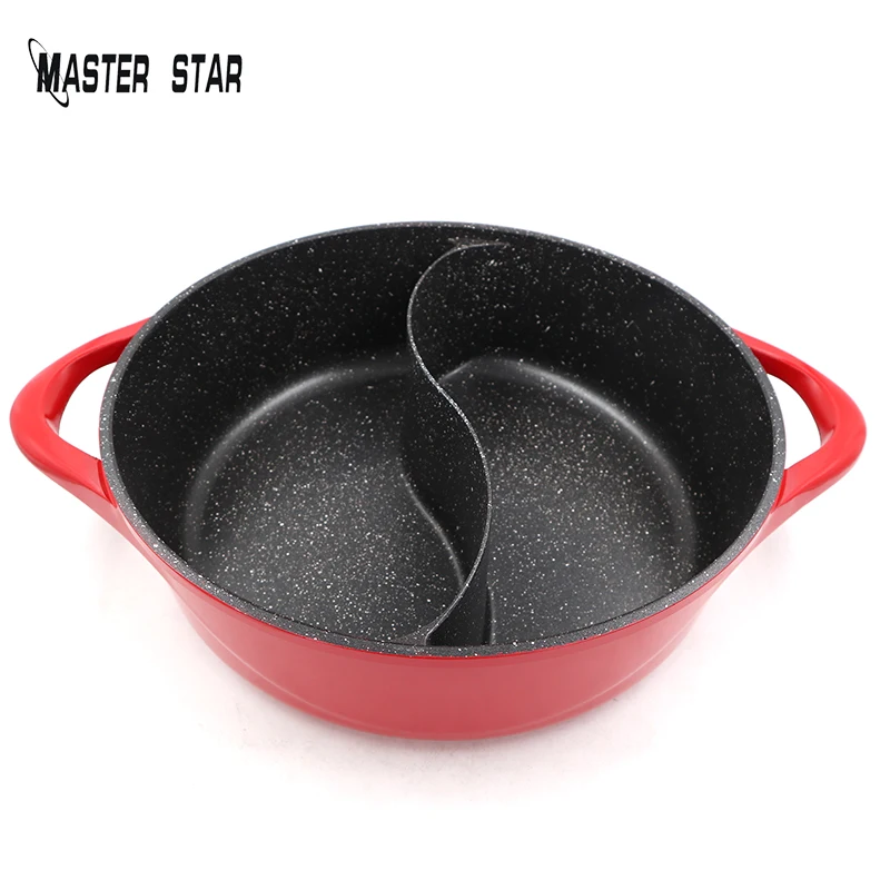 

PFOA-Free Double Flavor Hot Pot For Fondue Chinoise Granite Coating Non-Stick Sauce Pot With Ear Induction Cooker Family Use