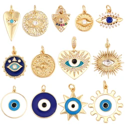 Colgante con amuleto de mal de ojo, chapado en oro Real de 18K, circonita cúbica, Religours pavimentados, joyería, collar, pulsera, accesorios, suministros, K09