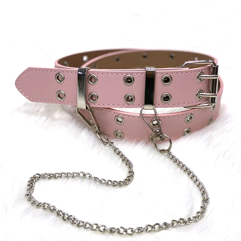 Punk PU Leather Waist Belt New Hip-hop Fashion Pin Buckle Black Adjustable Waistband With Chain For Ladies Girls Women Jeans