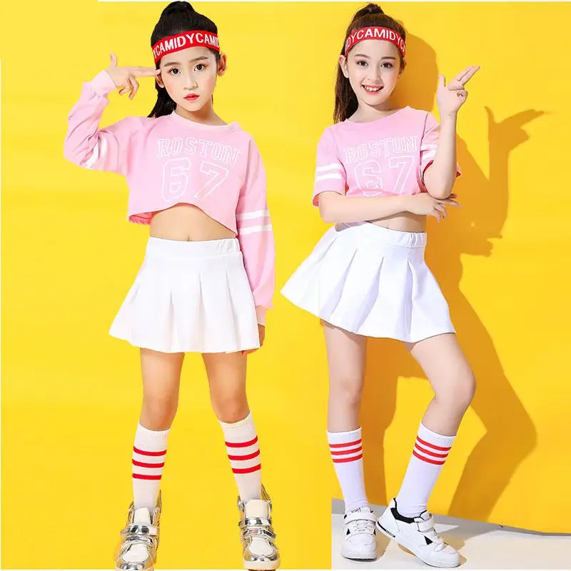 Children Hip Hop Clothes Kids Girls Jazz Street Dance Costume Spring Summer Tops And Skirt Set Ballroom Dancewear Stage Outfit