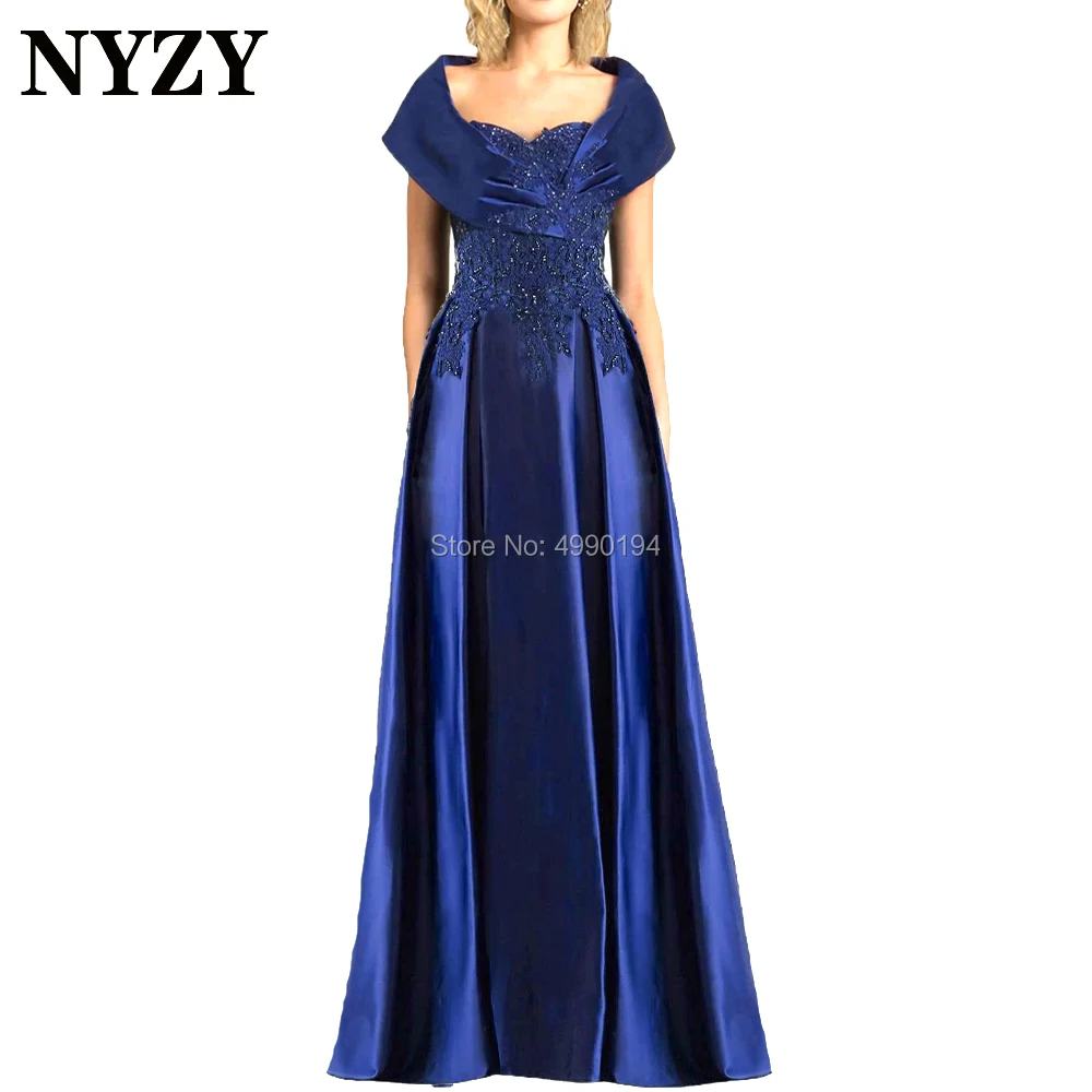 Blue Lace Satin Off Shoulder Elegant Mother of the Bride Dresses 2020 NYZY M269B Formal Dress Robe de Soiree vestidos de fiesta