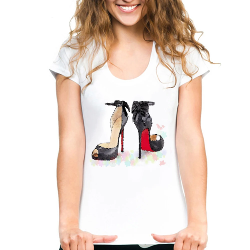 Camiseta de verano para mujer, zapatos de mujer Sexy, perfumado Floral, vacaciones, camisetas informales, regalo para niñas, camiseta de tacón alto