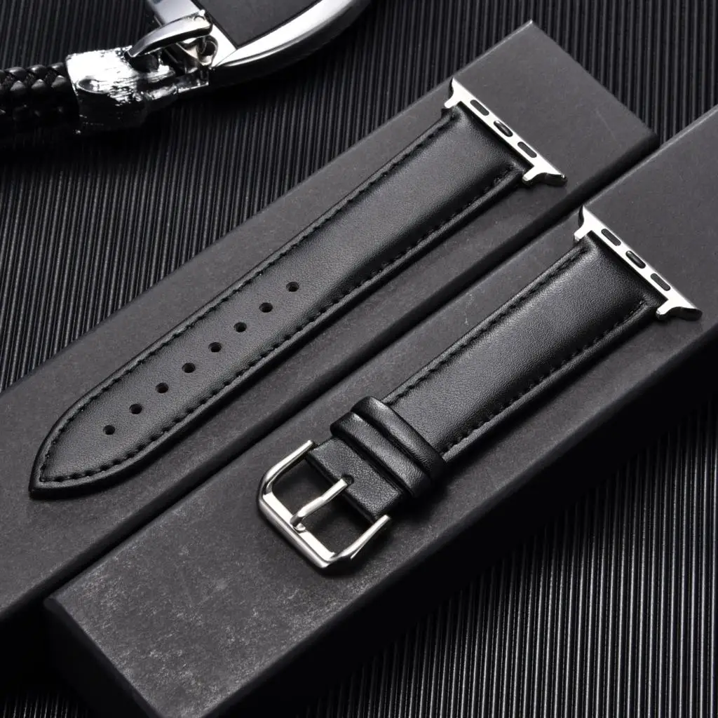 

Import Calfskin Soft Leather Watchband 38 40 42 44mm For Iwatch 5 4 3 2 1 Business Style Replace Strap For Apple Watch 6 Band