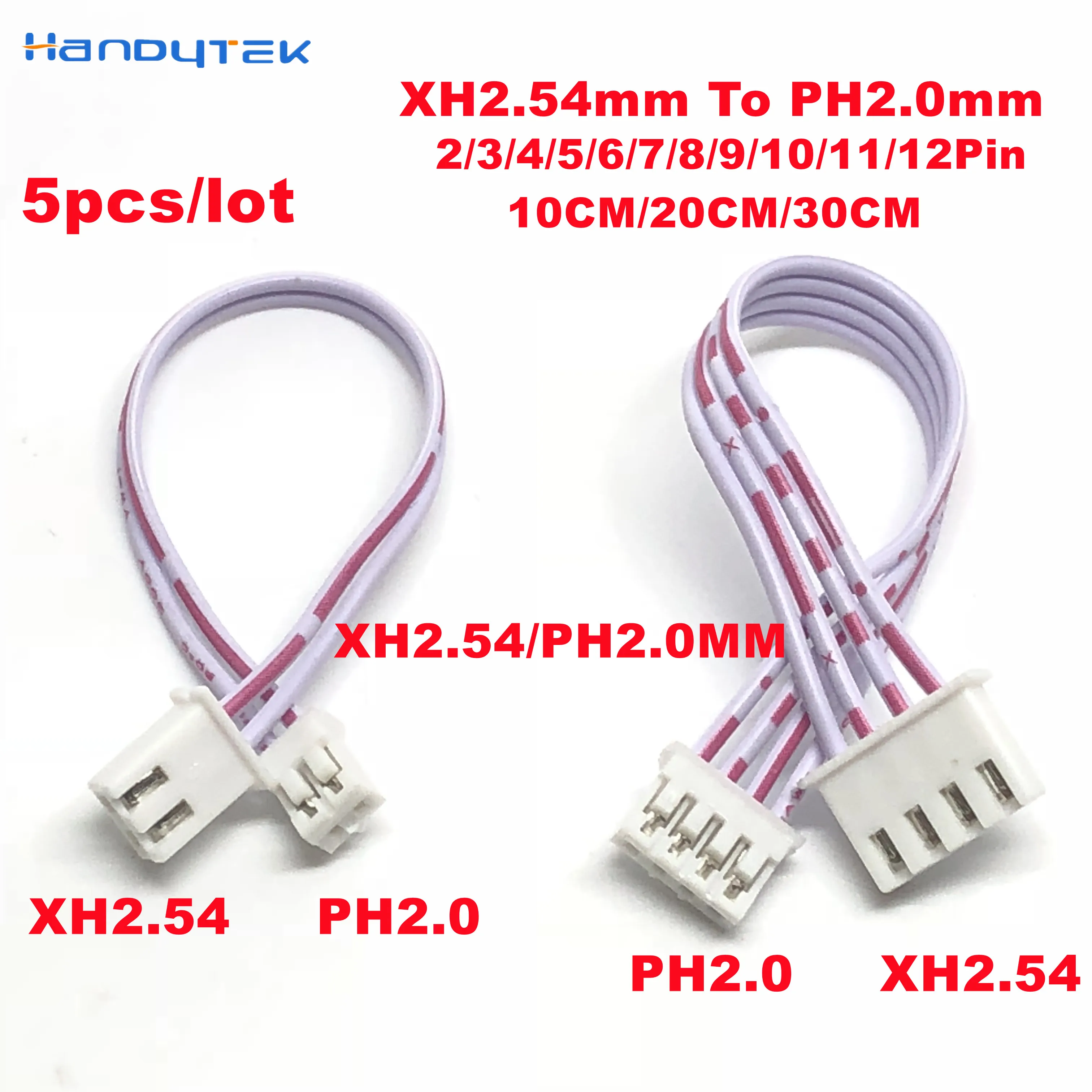 5Pcs/lot XH2.54mm To PH2.0mm 26AWG Male/Female XH2.54mm Terminal Connector cable Wire 2/3/4/5/6/7/8/9/10/11/12 Pin 10/20/30CM