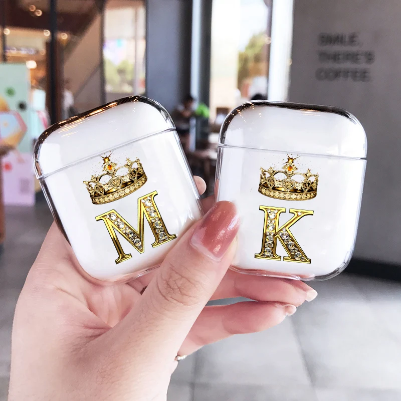 Diamond Crown Letter Airpods Case for AirPods 3 2 1 Pro Soft TPU Transparent Bluetooth Earphone Box Cute A-z Cover image 4