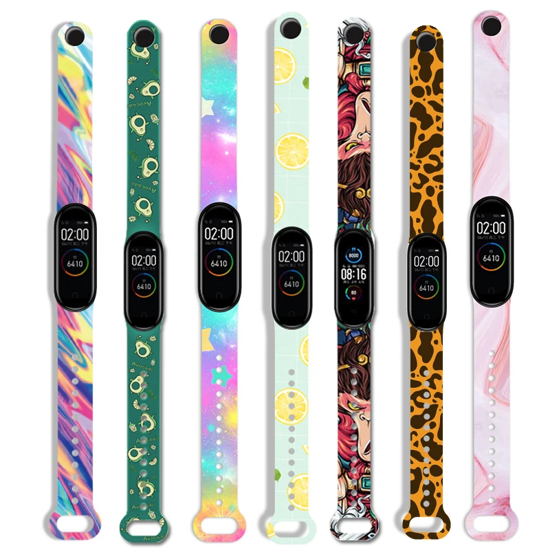 Printing Colorful strap For Xiaomi Mi Band 5 4 3 Silicone Wristband Bracelet Replacement for my band strap 5 6 Wrist TPU Strap