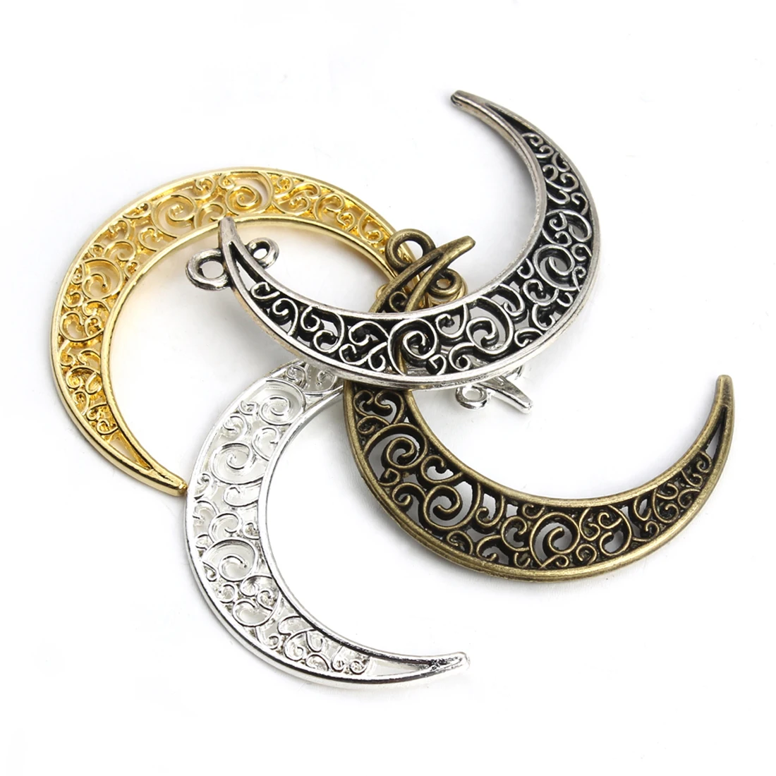 10pcs/lot 41x30mm Vintage Metal Alloy Hollow Moon Charms Jewelry Pendants Findings DIY Jewelry Making Accessories Wholesale