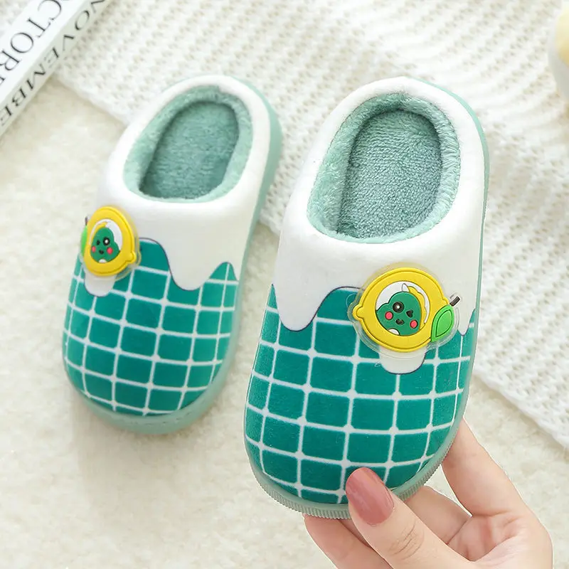 Fruit Cartoon Children Cotton Slippers Warm Non-Slip Fur Slides Autumn Winter Boys Girls Home Indoor Cotton Slippers Kids Shoes