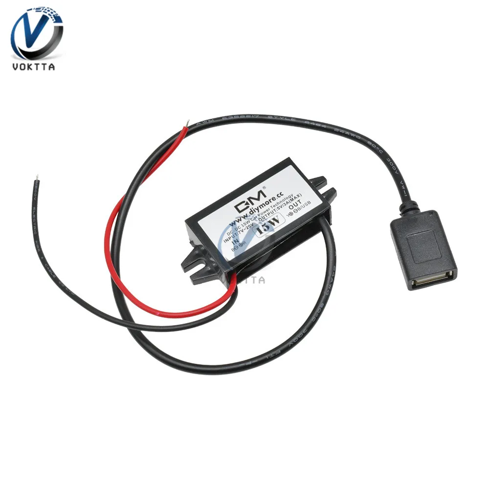 DC-DC 12V to 5V 3A 15W Step Down Power Converter USB Power Regulator Adapter Over Temperature Current Short Circuit Protection