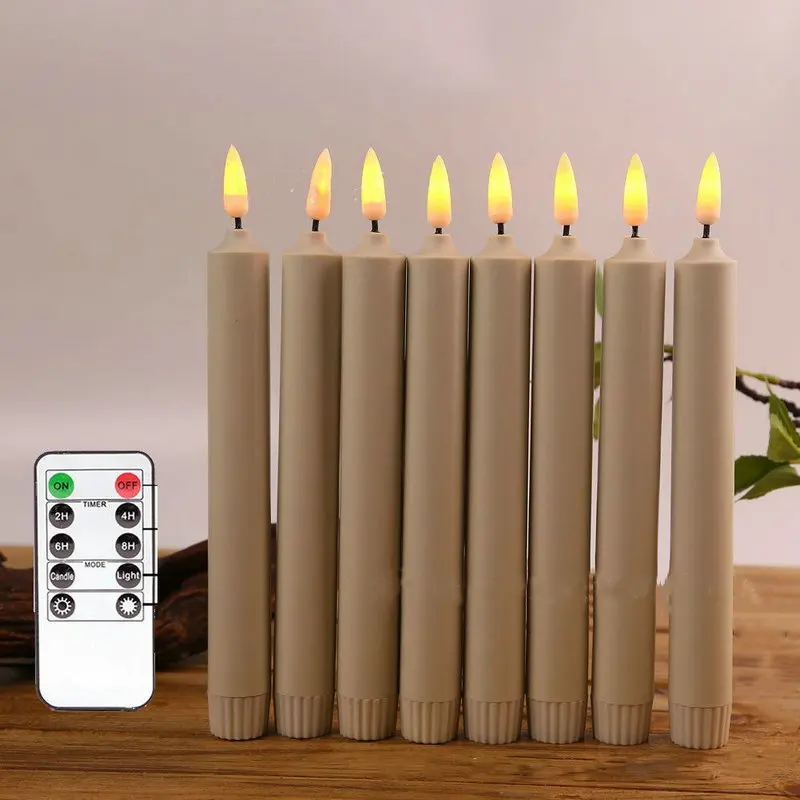 

Pack of 10 Flamless Flickering Light LED Candles W/Remote Controller/Timer Battery Taper Candlestick 3D Wick Wedding Home 25.5CM