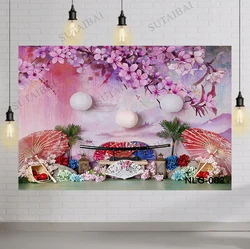 Spring Pink Sakura Flower Tree Backdrop Cherry Blossoms Mulan Chinese Japanese-Style Photography Background Girl Birthday Banner