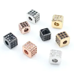 6*5mm Micro Pave AAA Zircon European Spacer Loose Beads Shape Square Charms for Bracelet Jewelry Making 3pcs/lot