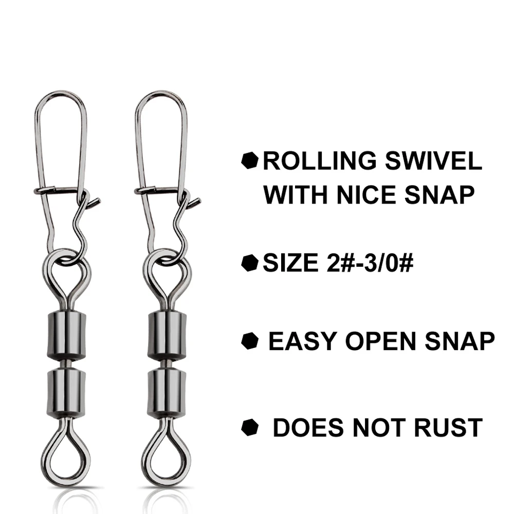 FTK 3/0#-14# Pike Fishing Accessories Connector Pin Bearing Rolling Swivel Stainless Steel Snap Fishhook Lure Swivels Tackle