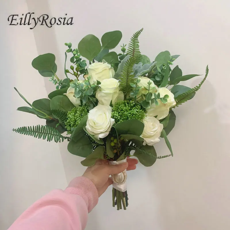 

EillyRosia New White Green Bridal Bouquet Country Wedding Flowers for Bridesmaid Customized Destination Wedding Photography