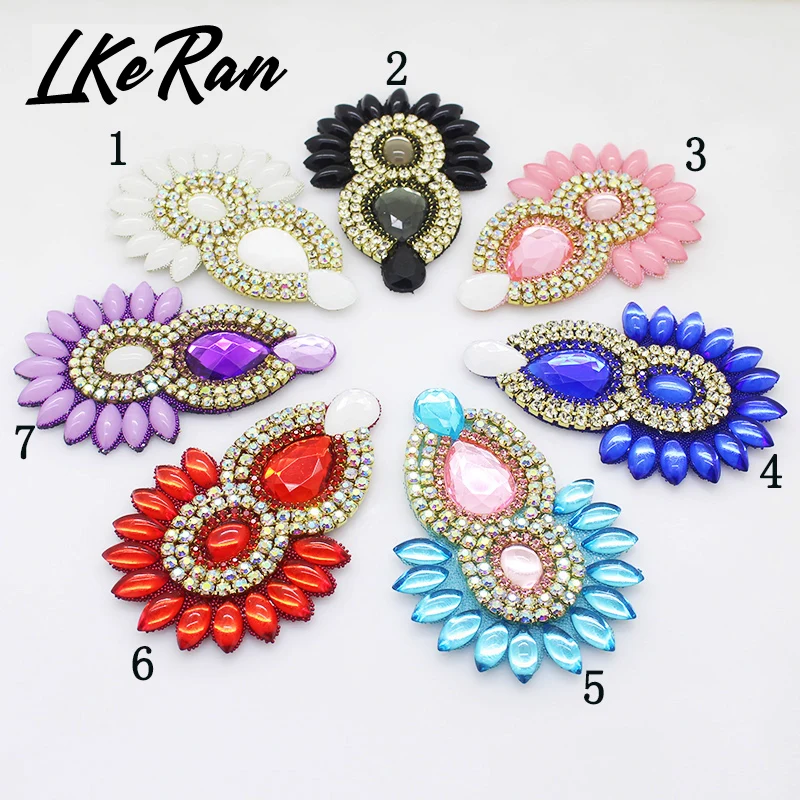 2pc/lot Shiny Crystal Rhinestone Applique Flower-Shape Acrylic Sash Applique for Flatback Sewing Belt Shoes Clothing Decoration