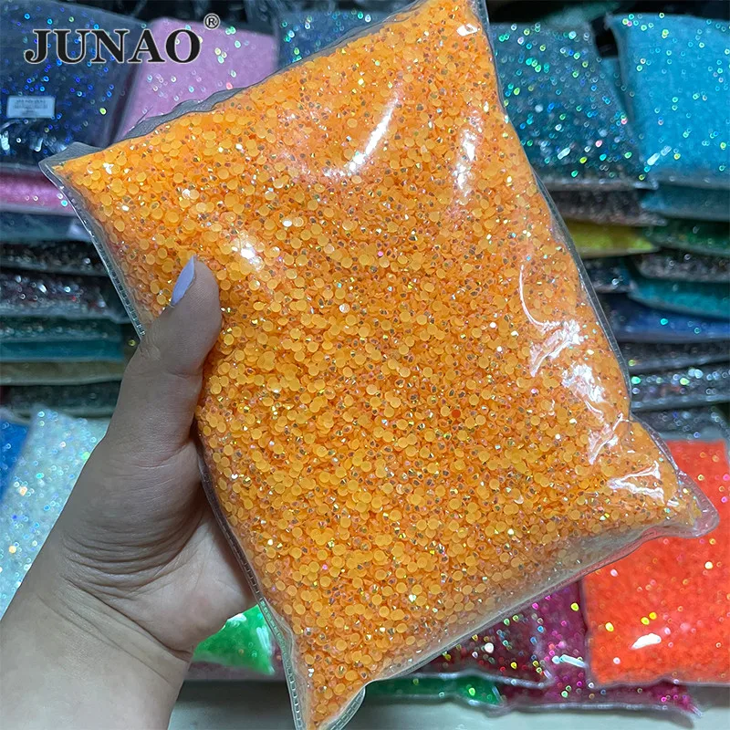 JUNAO Hurtownia 2mm 3mm 4mm 5mm 6mm Jelly Orange Red AB Nail Rhinestones Glitter Resin Strass Stones Decoration Glue on Crystal