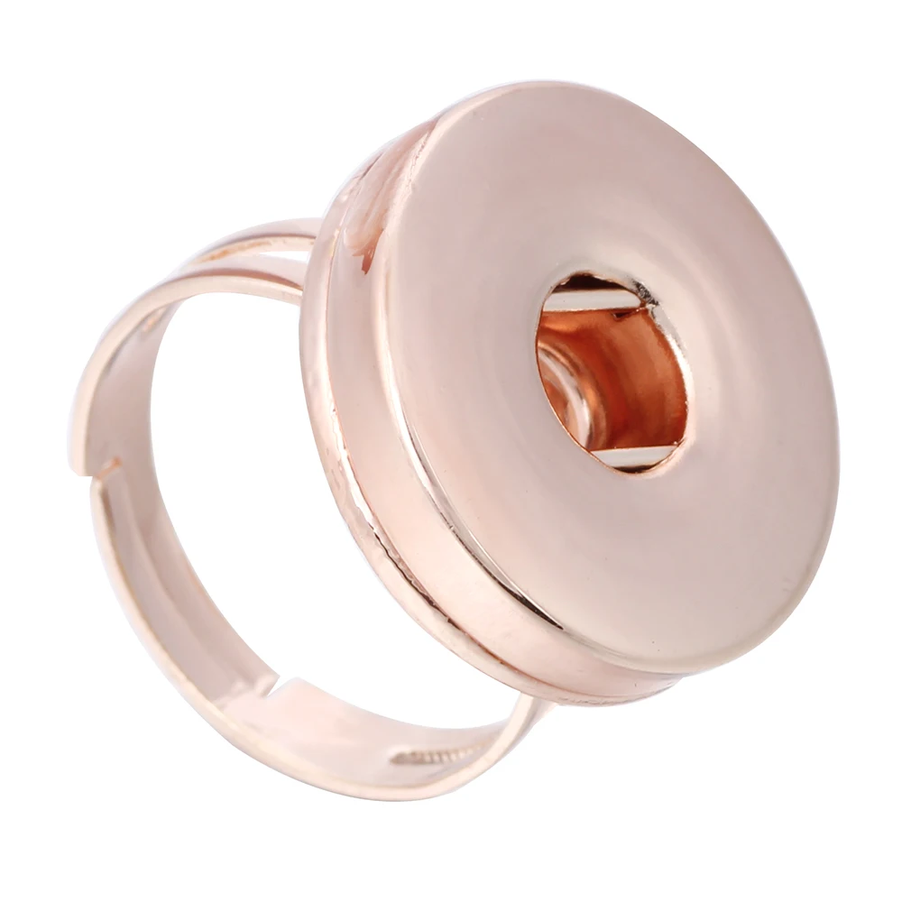 New Adjustable Snap Button Ring Jewelry Silver Color Rose Gold Style 18mm Snap Button Fashion Alloy Rings for Women