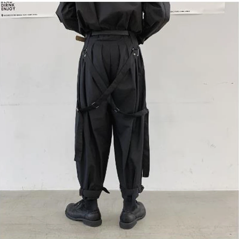 

Men's Pants Bandage Slacks Men's Nine Minute Pants Hip Hop Wide Leg Pants Stage Japanese Yamamoto Style Punk Gothic Trend