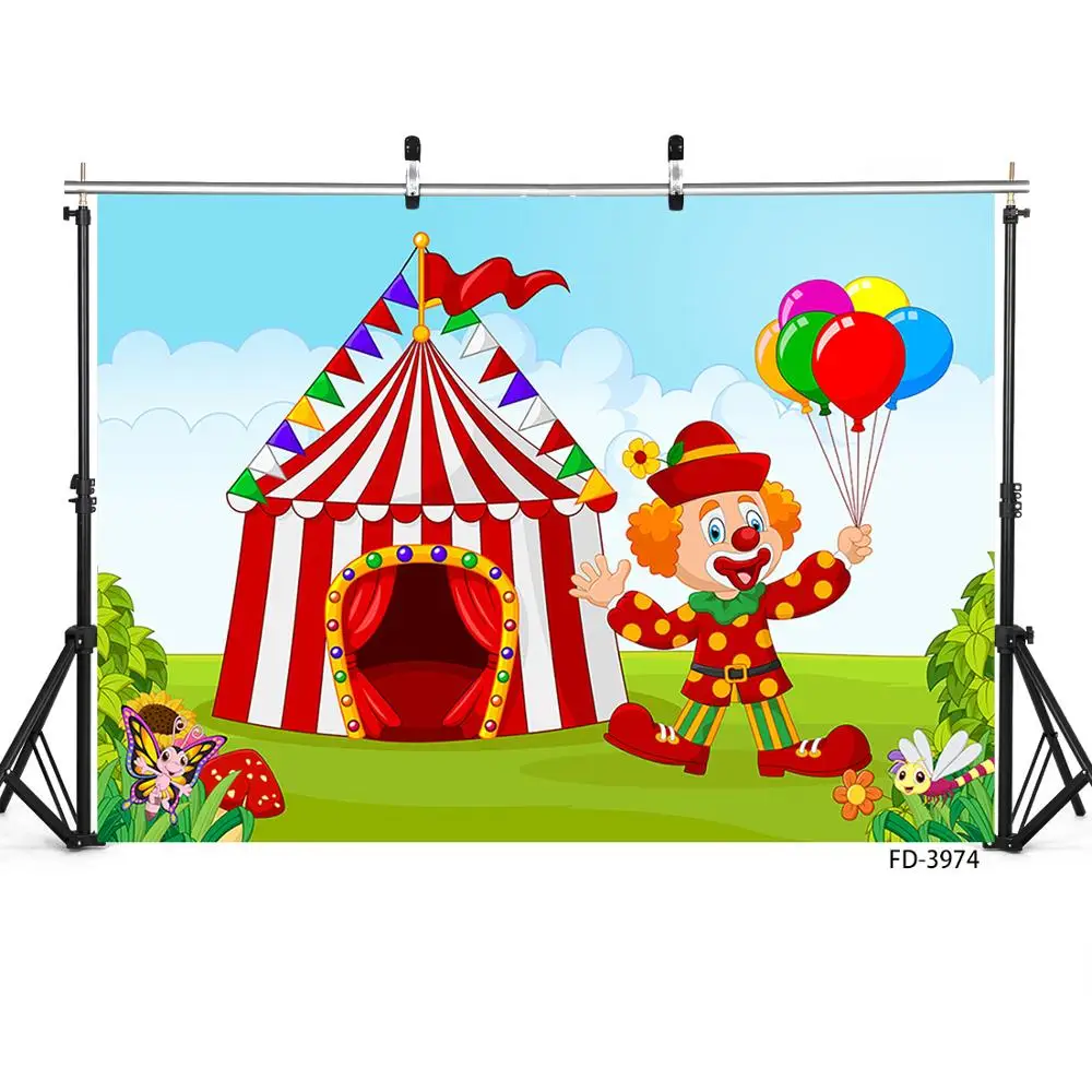 Clown Colorful Balloons Circus Photo Backdrop Computer Printed Background for Children Baby Shower Photophone Photography Props