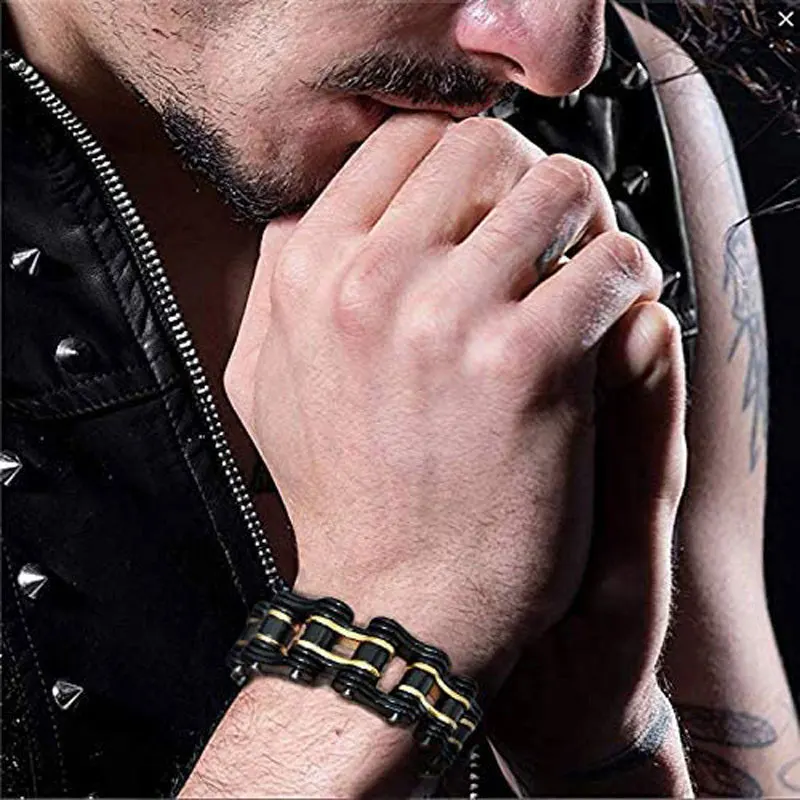 Mens Bracelets/Bangles Orange, Biker Bicycle Motorcycle Chain Link Bracelets For Men/Women,Punk Stainless Steel Jewelry
