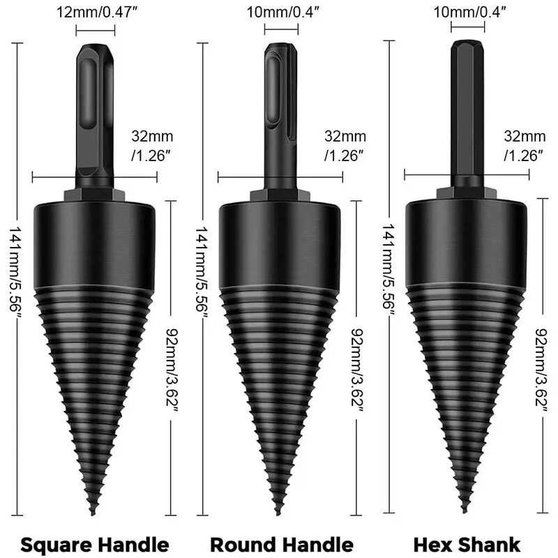 48mm Firewood Splitter Machine Drill Bit Round/Hexagonal Shank Wood Splitting Cone Reamer Punch Driver Bits Woodworking Tools