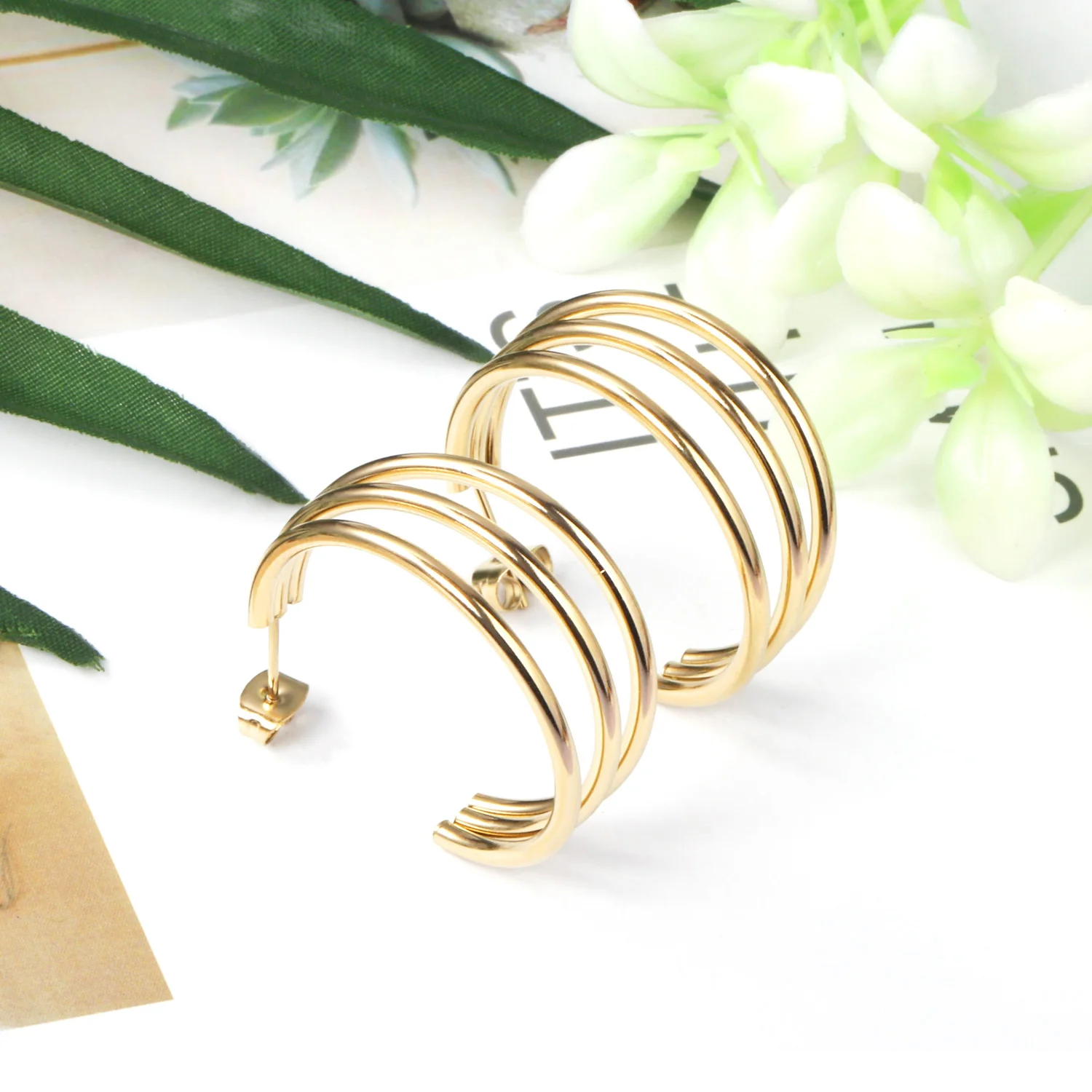 LUXUSTEEL inoxidable Multilayer Tube Hoop Earrings New Golden silvery Female Stud Earring Fashion Jewelry Wedding