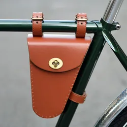 Retro Bicycle Frame Bag Leather Triangle Beam Packet Mobile Phone Tool Pack Fixed Gear Road Bike Universal Upper Tube Pannier