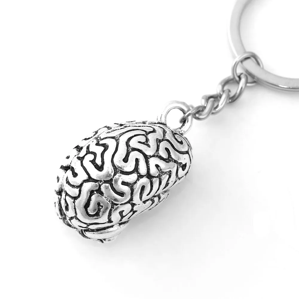 DoreenBeads 3D Keychain & Keyring Key Chains Anatomical Human Cerebrum Brain Halloween Jewelry Silver Color Color 8.7cm, 1 Piece