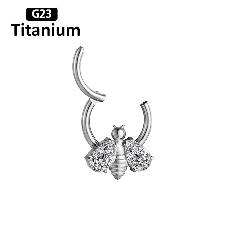 G23Titanium Zircon stone hight Segment Ring  pattern honey pattern Open Small Septum Piercing Nose Earring body piercing jewelry