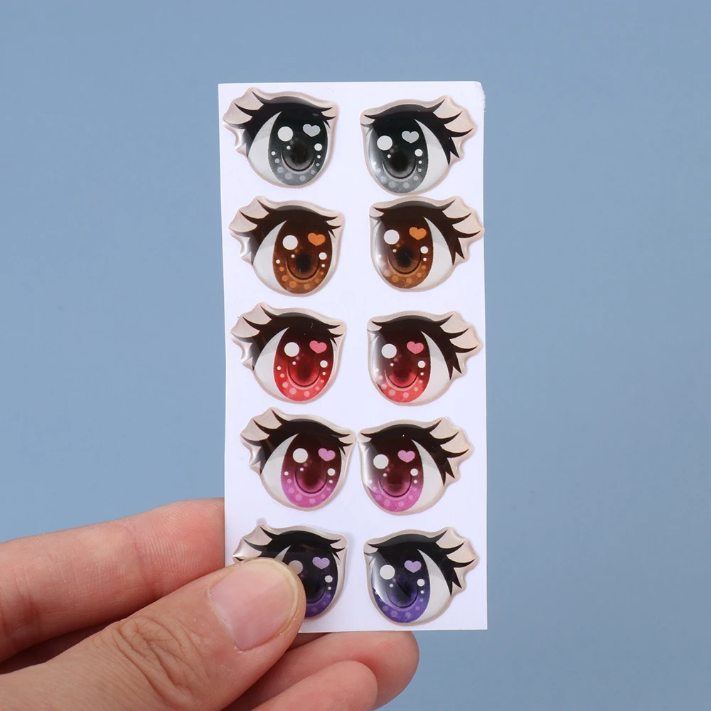 10Pairs Cute Cartoon Eyes Stickers Anime Figurine Doll Face Organ Paster Long Eyelashes Eyes Clay Decals DIY Doll Accessories