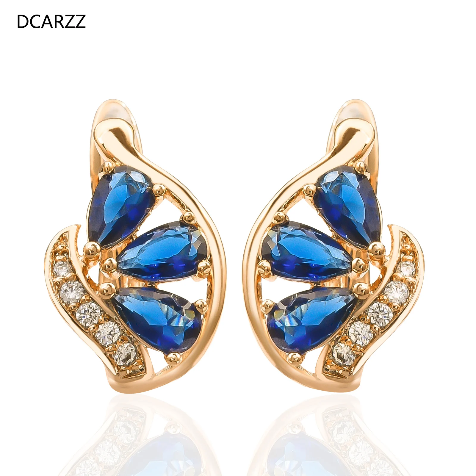 Hanreshe 585 Rose Gold Color Stud Earrings Punk Jewelry Red Blue White Crystal Delicate Korean Small Zircon Earring Women Gift