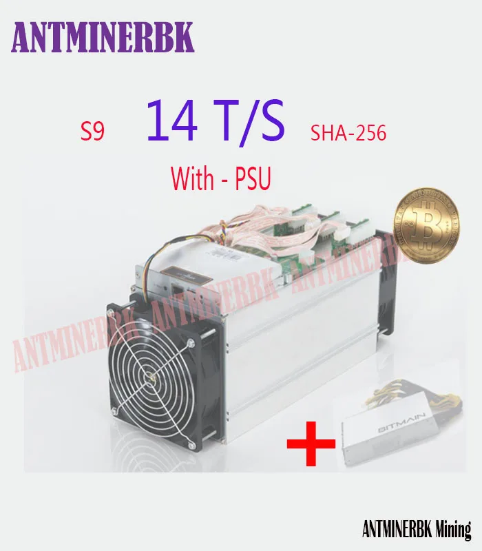 جهاز تعدين BTC BCH 7nm Asic AntMiner S9 14T مع PSU أفضل من BITMAIN S7 S17 Z9 whatsapp sminer M3 M10 في المخزون