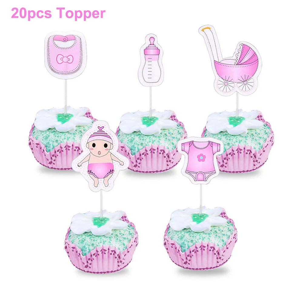 12/20 pcs Baby Shower Decor Cupcake Toppers Boy Girl It's a Boy Girl Pink Blue Cake Picks Gender Reveal Baby Shower Party Suppli